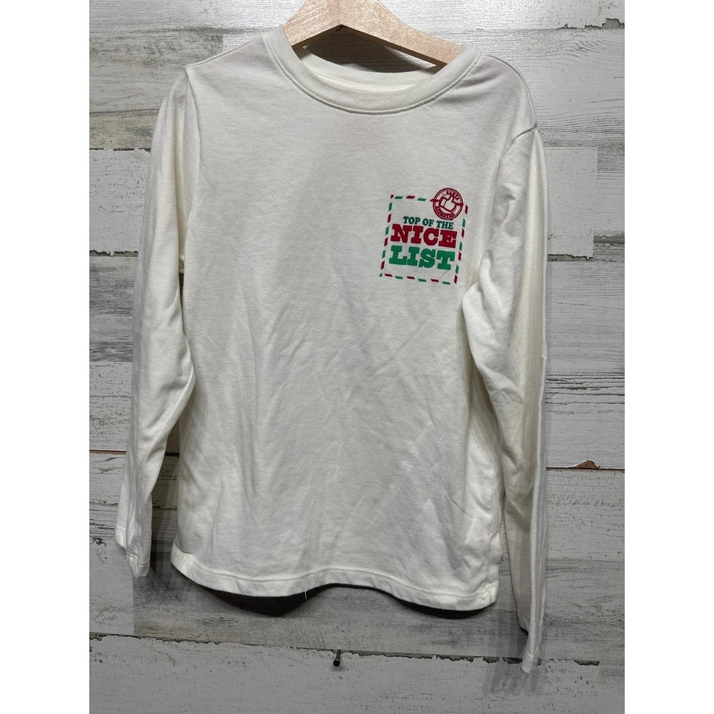 Cat and Jack Long Sleeve T-Shirt Boys 6/7 White Nice List Graphic